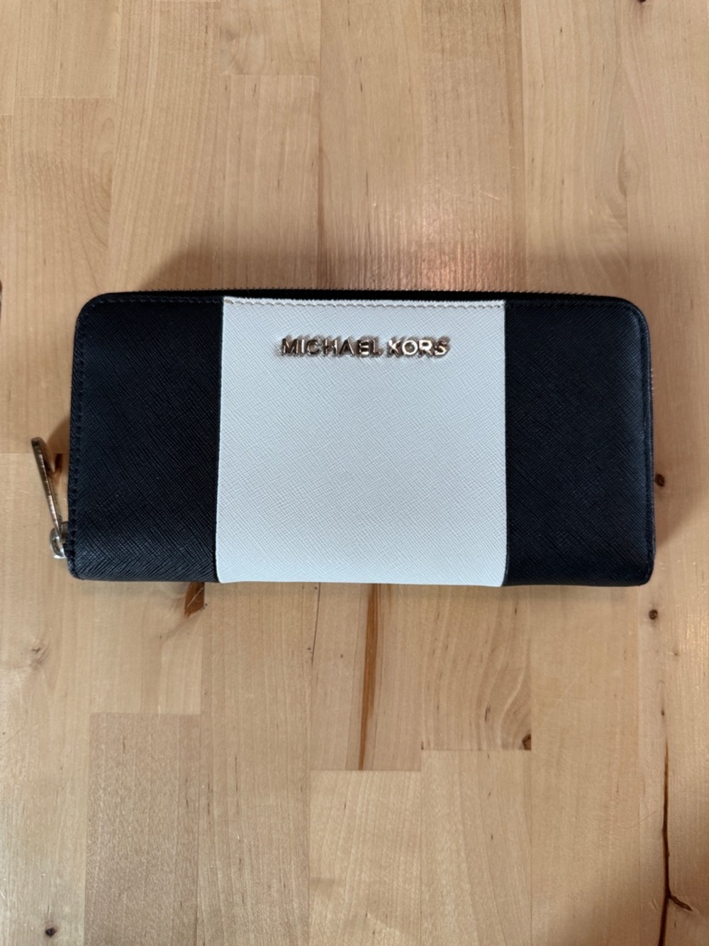 Michael Kors Black and White Stripe Zip Wallet